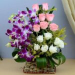 Pink & White Orchid Basket Arrangement
