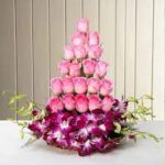 Mix of Pink Roses & Orchids in Basket